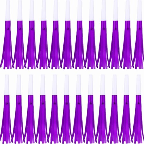 LCPQMZGH Noise Makers Party Horns, 24 Pack, Purple Metallic Glitter with Fringe, for Birthday, Wedding, New Year