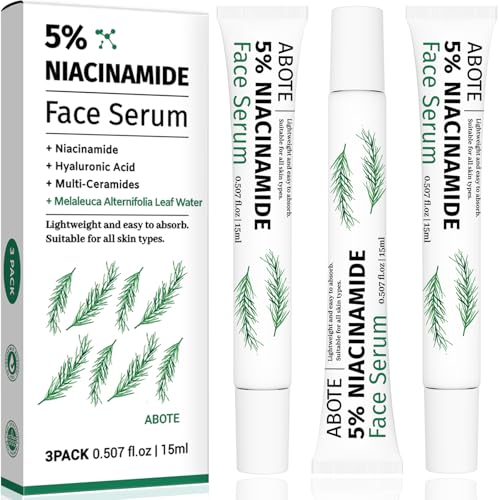 Travel Skincare 5% Niacinamide Serum with 4% Tea Tree Extracts | 1% Ceramide Complex | Deep Hydration | Regulates Sebum | Soothes Skin (3 Pack 0.507 fl.oz | 15ml) 5% Niacinamide Tea Tree Ser