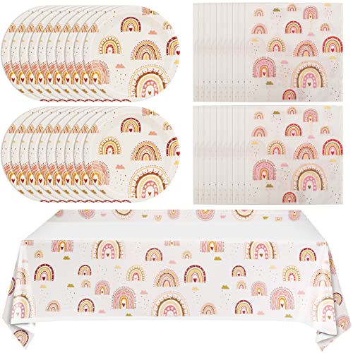 Boho Rainbow Party Supplies Boho Rainbow Baby Shower Tableware Set Including Paper Plates Napkins Tablecloth for Boho