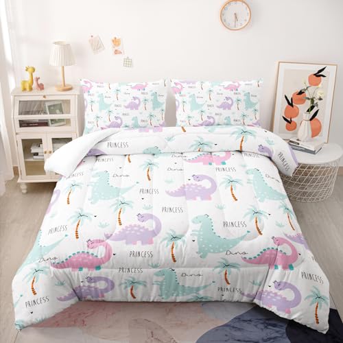 Nttopship Cartoon Dinosaur Comforter Sets Bedding Sets for Kids,Pink Violet