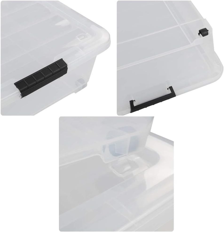 Asking 40 Quart Plastic Wheels Under Bed Storage Box, Latch Bin with Lid, Clear, 3-Pack