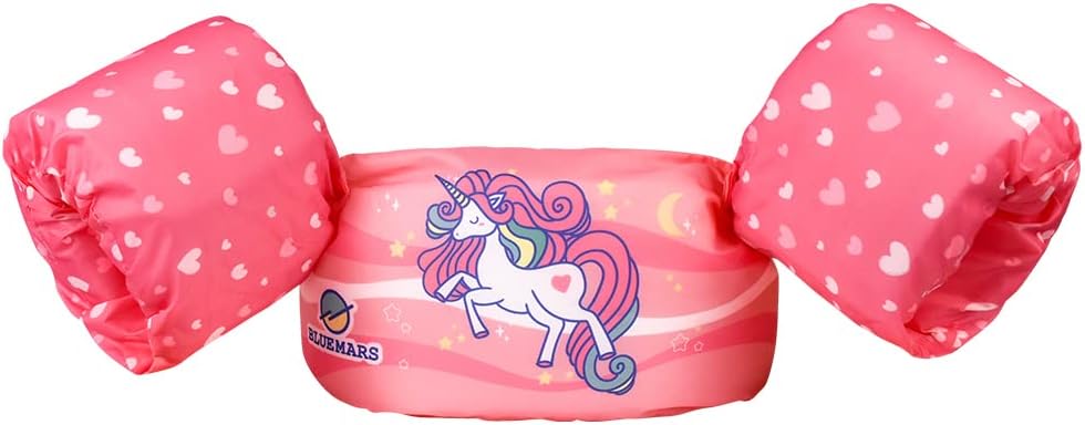 BLUEMARS Kids Swim Vests, Floaties for Toddler Girls and Boys from 30 to 50 pounds (Rainbow Unicorn - Pink)