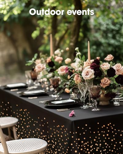 Image of Pureegg Plastic Table Cloth Disposable 54x108 Inch 10 Pack, Black Rose Gold