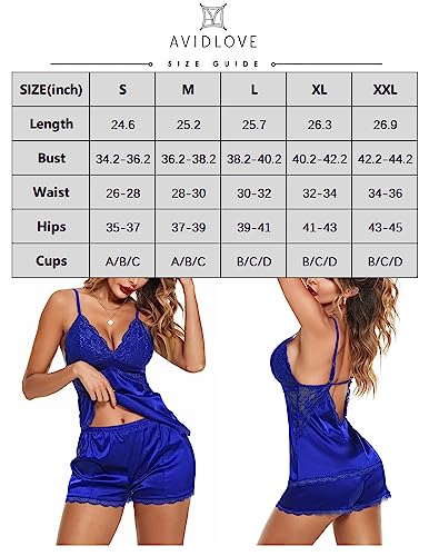 Avidlove Women Sleepwear Satin Pajamas Set Lace Camisole Shorts Nightwear (X-Large, Royal Blue) #TOP5