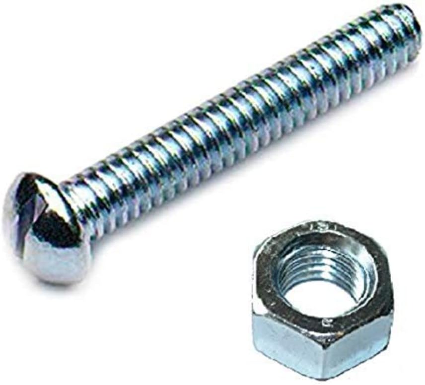 BH02538 Whitworth Slotted Round Head Machine Screws with Nuts, 1/4 inch x 3 inch-Bright Zinc Plated, Pack of 2 4 x 3, Set of 2 Pieces