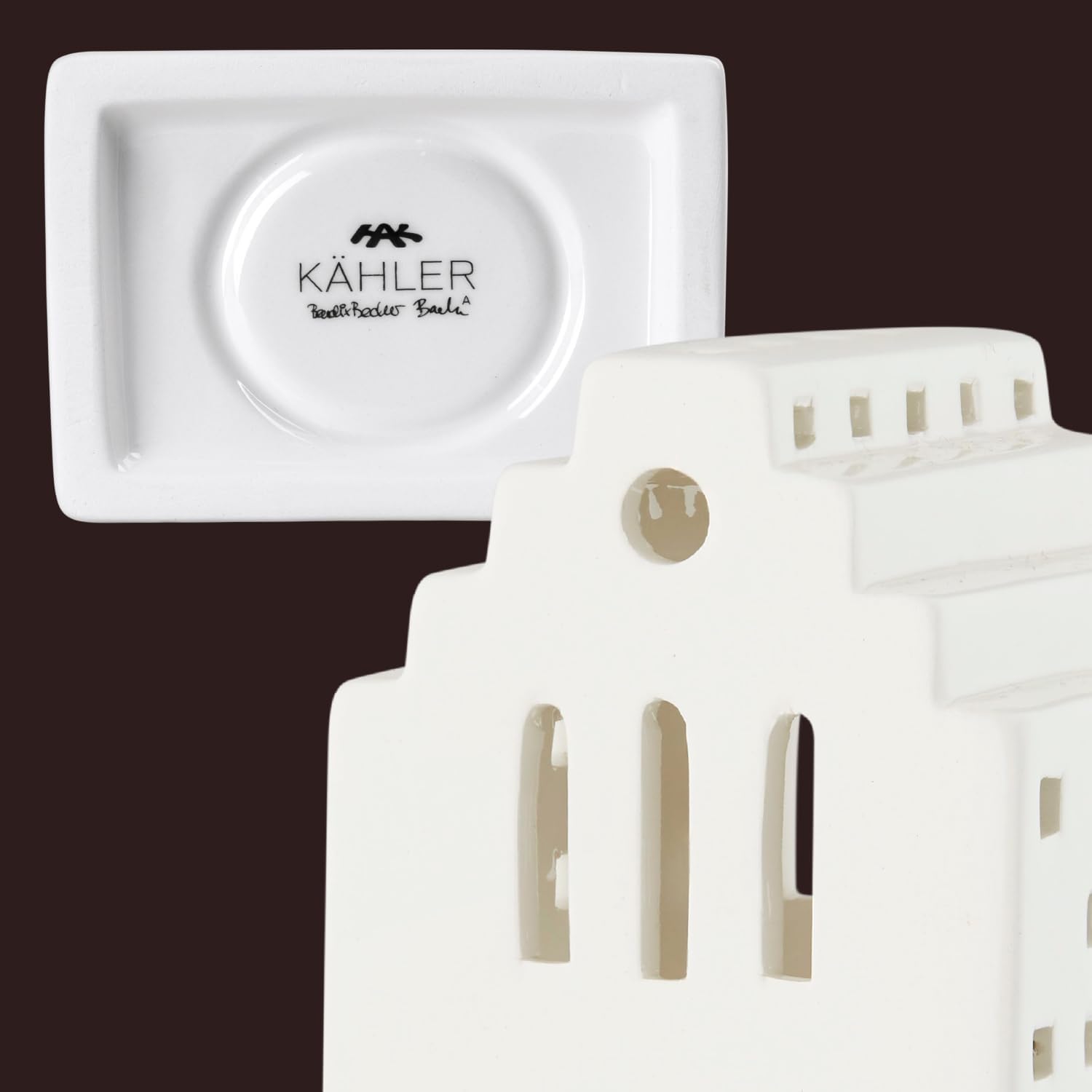 Kahler Urbania Lighthouse Long Church, Candle Holder, White, 3.9" H, Designed by Bache & Bendix Becker, Gift Box Included