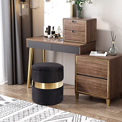 Pouf rond moderne en velours noir capitonné de haute qualité - 5