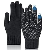 FORTRY Handschuhe Damen Warme Touchscreen Handschuhe Kaschmir Strickhandschuhe Warmes Futter Winterhandschuhe Damen mit Rutschfestem Silikon Leichte Atmungsaktive Winter Outdoor Handschuhe Schwarz