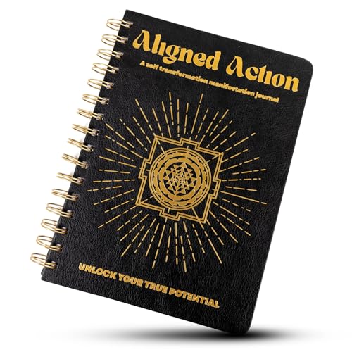 369 Manifestation Journal – Vegan Leather Passion Planner with Gold Coil Binding – Affirmation & Daily Gratitude Journal with Gold Leaf Engraving – Self Care Journals for Men & Women A5 (Black)