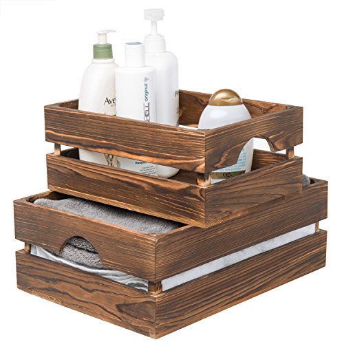 Mygift Rustic Dark Brown Solid Wood Storage Organizer Box With Handle, 3 Piece Various Size Decorative Nesting Crate #TOP4