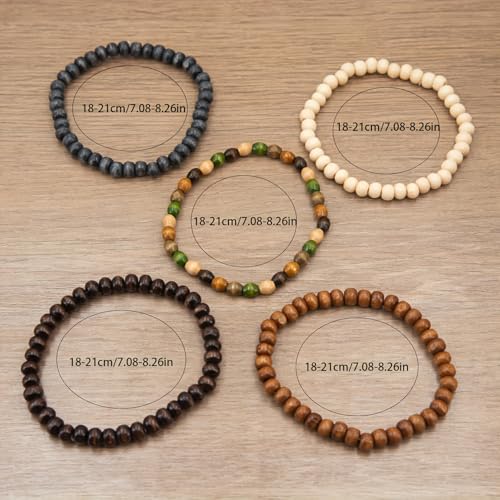 Set de 5 pulseras unisex de cuentas de madera Bohemia miniatura 5