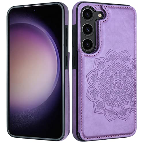 Mmhuo For Samsung S23 Plus Case With Card Holder,Flower Magnetic Back Flip Case For Samsung Galaxy S23 Plus Wallet Case For Women,Protective Case Phone Case For Samsung Galaxy S23 Plus 5G,Purple #TOP6