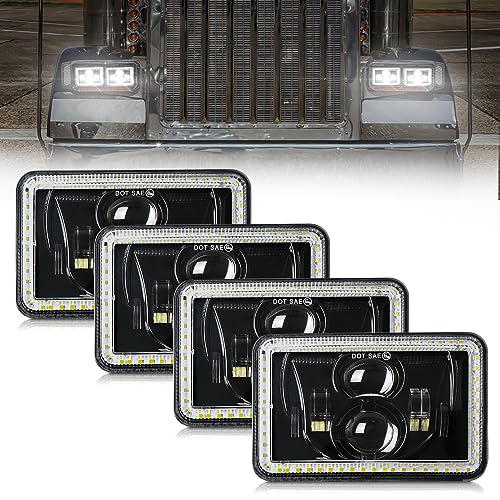 MAYELLO 4Pcs 4x6 LED Headlights DOT 60W Hi/Lo Sealed Beam Headlights Compatible with Peterbilt 379 Kenworth T800 T600 Freightinger Ford Probe Chevy Oldsmobile Cutlass H4651 H4652 H4656 H4666 H6545 by MAYELLO - Used condition - US$99.55
