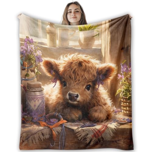 CosxHabitat Highland Cow Fleece Throw Blanket...