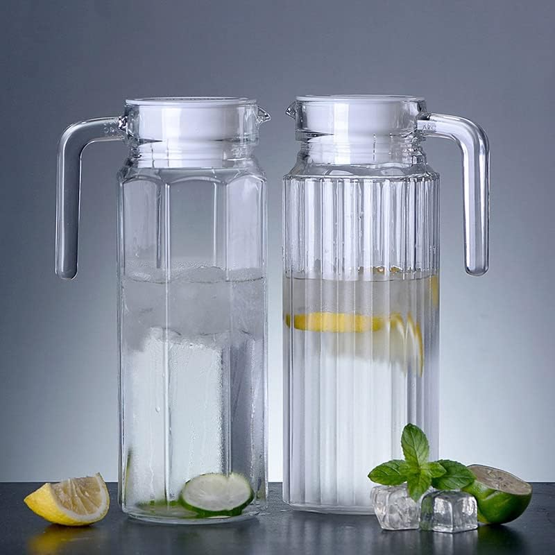 SAVEX Glass Water Jug Transparent Fridge Fruit Juices Liquors Jug with Lid 1.2L Capacity