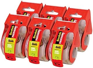 Scotch Sure Start Shipping Packaging Tape, 1.88" x 22.2 yd, Designed for Packing, Shipping and Mailing, Quiet Unwind, No Splitting or Tearing, 1.5" Core, Clear, 6 Dispensered Rolls (145-6)