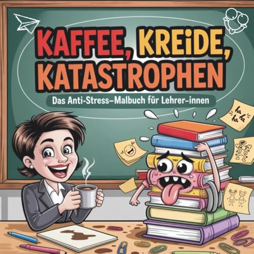 Kaffee, Kreide, Katastrophen ? Das Anti-Stress-Malbuch fuer Lehrer-innen: Geschenkbuch fuer Lehrer und Lehrerinnen, lustiges Aus