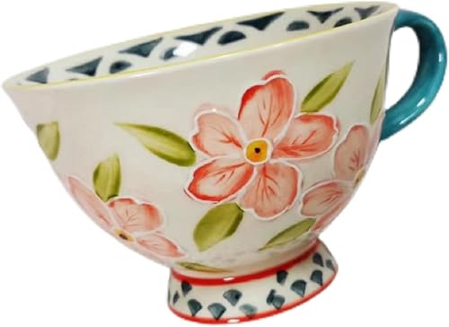 Trendy Tandi Tazas y tazas de desayuno de avena con leche de gran capacidad, lindas tazas de té grandes de cerámica pintadas a mano, color artístico