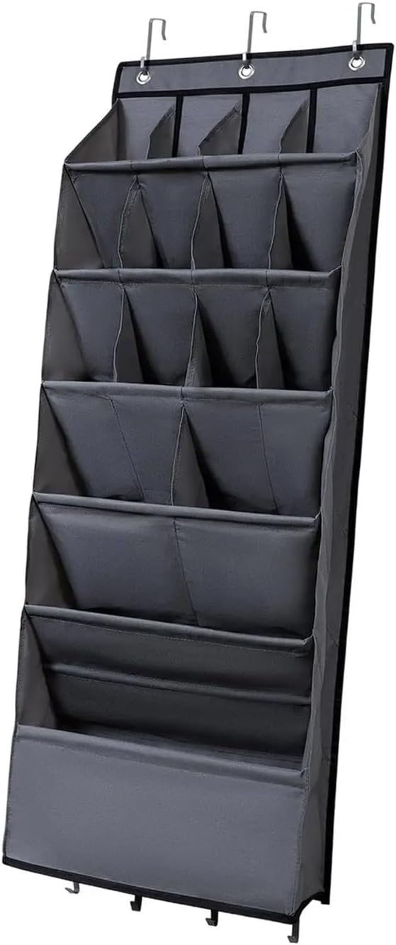 Deep Pockets Door Shoe Rack with 7 Hooks for Adults Oxford Cloth Hanging(Gray 16 grids)