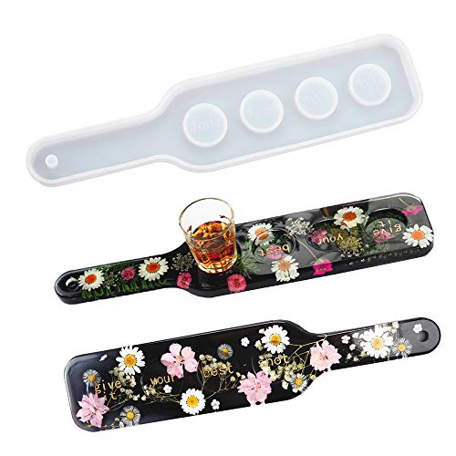 Glass Wine Glass Serving Tray Resin Mold, Epoxy Silicone Casting Coaster Mold, Epoxy Casting Mold with 4 Holes for DIY Craft Crystal Beer Flight,Home Party, Birthday Party, Bar