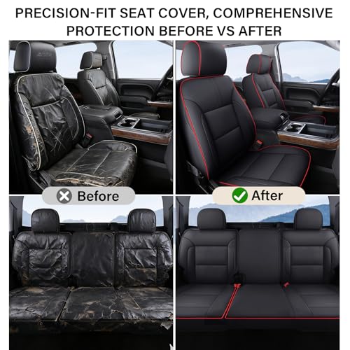 Image of Coverado Silverado Rear Seat Covers, Faux Leather Car Seat Covers Fit for Chevy Silverado GMC Sierra 2007-2013 & 2019-2026 1500, 2020-2026 2500HD 3500HD Crew Double Extended Cab(Redline)
