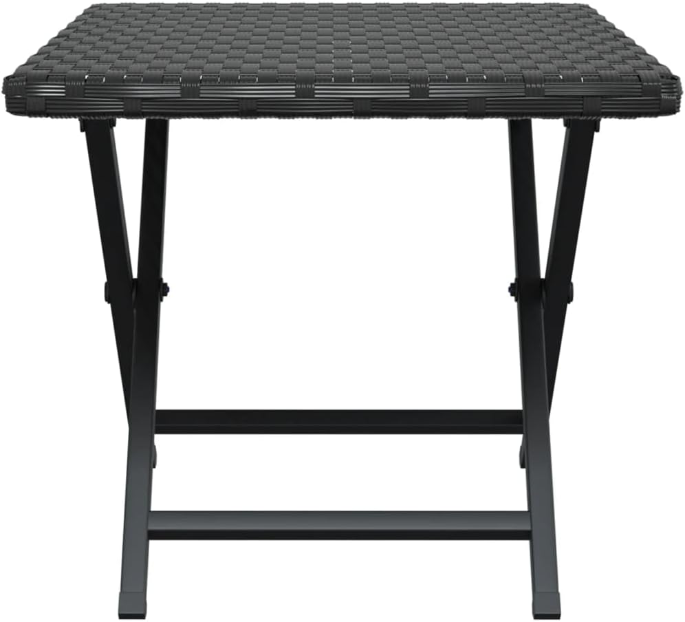 Folding Coffee Table Black PE Rattan with Powder-Coated Steel Frame Compact Outdoor Patio Table for Small Spaces and Cozy Coffee Catch-ups