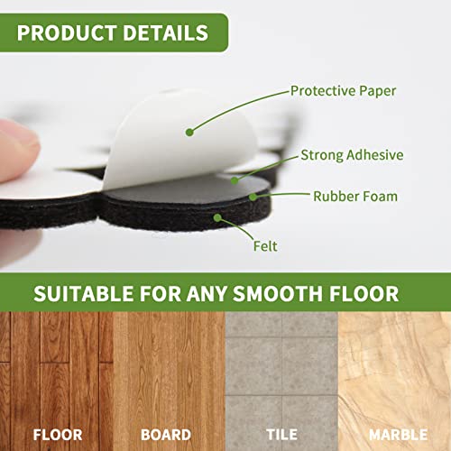 COVERCORNER Felt Furniture Pads for Hardwood Floors 48 PCS, Furniture Pads, Floor Protectors for Hardwood Floors, Felt Pads for Furniture, Round, Dark Brown