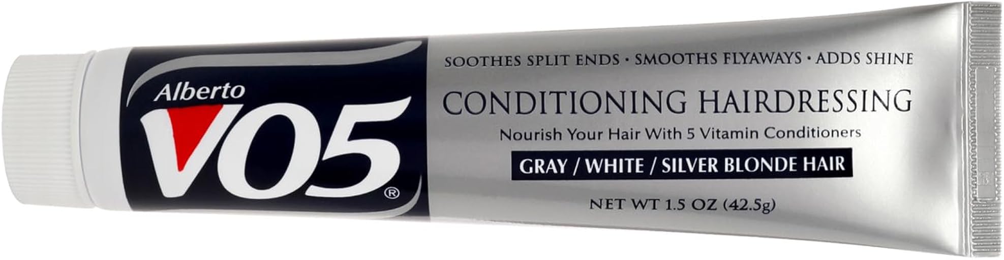 Alberto VO5 Conditioning Hairdressing for Grey White Silver Blonde Hair - Hair Conditioner Styling Product - Smooths Frizz - Brightens Color - 1.5 oz