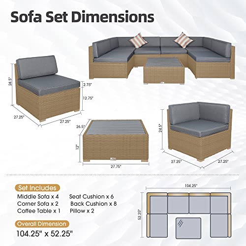 7-Piece Patio Furniture Sets, Outdoor Sectional Pe Rattan Wicker Patio Deck Furniture Conversation Sofa Sets With Cushions, Coffee Table, For Backyard, Poolside (Dark Bron/Gray) #TOP3