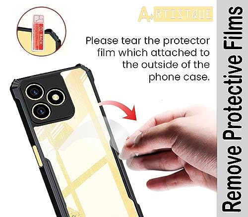Image of A rtistque Clear Hard Transparent Acrylic Armor Anti-Drop Shockproof TPU Edge Back Cover Case for Realme Narzo N53 - Black