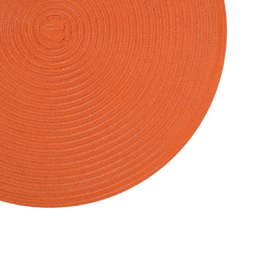 Image of SHACOS Round Placemats Set of 6 Polyester 15 inch Round Braided Place Mats Washable Non Slip Kitchen Dining Table Mats Autumn Fall Placemats Decor, Bright Orange