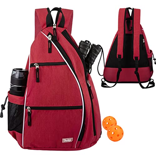 Sucipi Pickleball Bag - Men's -Women's Pickleball Backpack, Adjustable Sling Bag w/Fence Hook/Large Capacity/Safety Pocket-Red