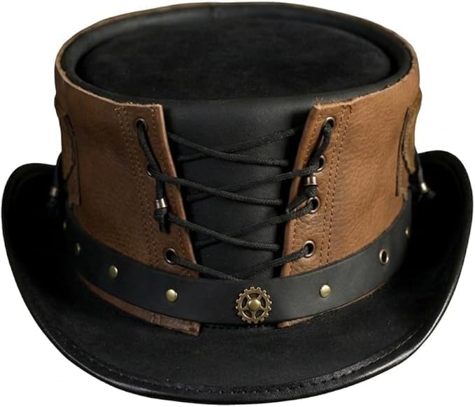 Steampunk Leather Top Hat Corset Gothic Victorian Biker Black Brown Handmade Cosplay Festival Hat Unisex