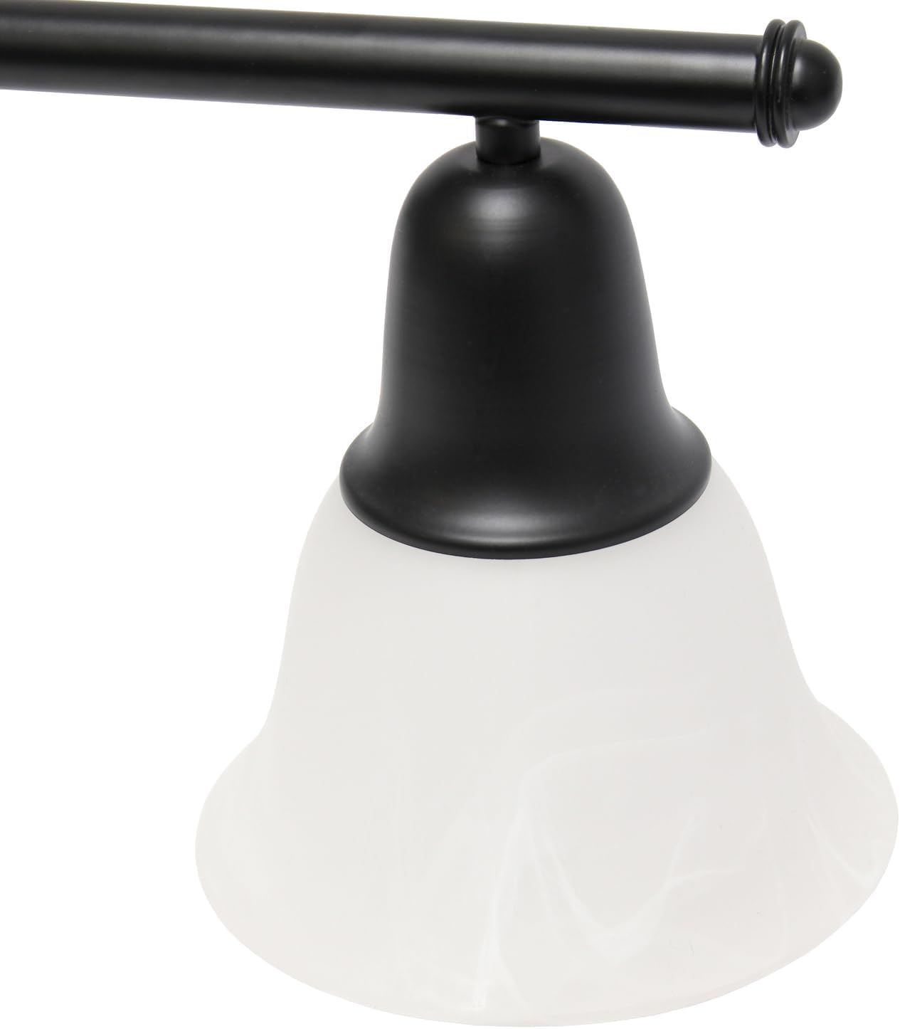 Simple Designs VT1027-BLK 26.5" Classic 3 Light Straight Metal Bar and Frosted Marble White Bell Shape Glass Shades Decorative Wall Mounted Vanity Fixture for Bathroom, Entryway, Hallway, Black