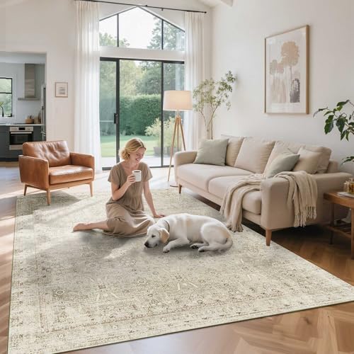 Rugxara Beige Neutral 6x9 Area Rugs Washable Rug for Living Room Dining