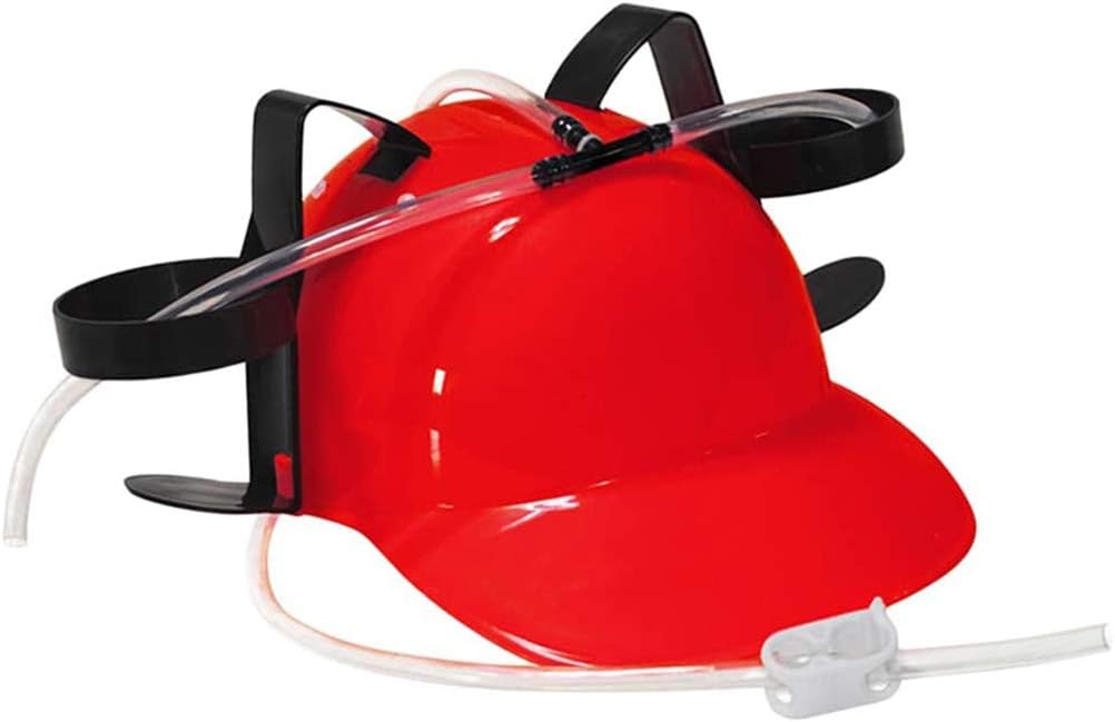 EMUKOEP Drinking Helmet Party Hat Can Holder Drinker Hat with Straw Beer and Soda Drinking Helmet (Red)