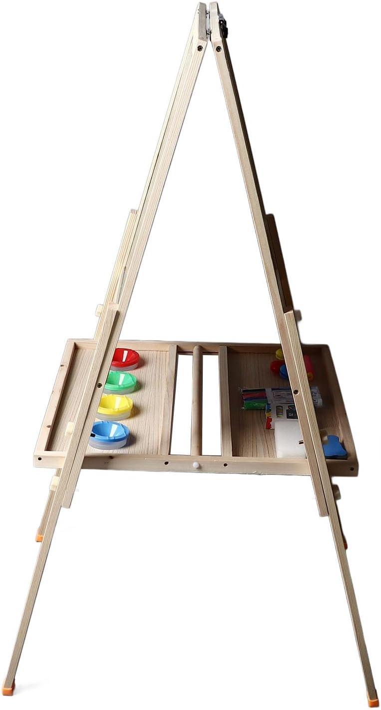 Focket Easel for Kids, Foldable Liftable Double Sided Magnetic Whiteboard Chalkboard Height Adjustable 83-145cm Art Easel for Kids, Chalkboard with Pens Chalk and Eraser for