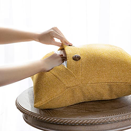 Phantoscope Farmhouse Throw Pillow Covers Triple Button Vintage Linen Solid Decorative Pillow Cover For Couch Bed And Chair Yellow, 18 X 18 Inches 45 X 45 Cm, Pack Of 2 #TOP3