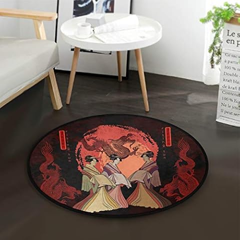 Mnsruu Alfombra Redonda Dragón Japonés 92 cm Cover