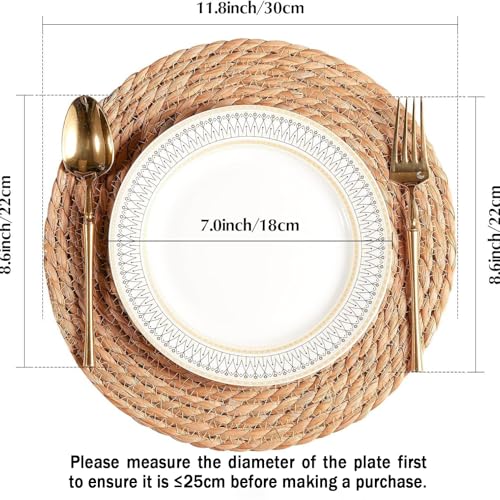 Handmade Heat Resistant 12" Round Woven Placemats Set of 8, Wicker Boho No Chemical Natural Water Hyacinth Place Mats, Farmhouse Table Mats for Kitchen Dining Table,Home Decorations,Wedding by Chic Glamour - Used condition - Image 2