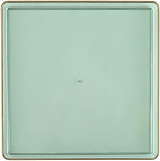 EcoQuality 10.75" inch Disposable Square Translucent Green Plastic Plates with Gold Rim, China Like Party Plates, Heavy Duty Dinner Plate, Salads, Weddings, Baby Showers, Catering, Non Toxic (20)