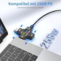 YEREADW USB Tester Messgerät 2-in-1 Typ C Strommessgerät LCD Multimeter Digital Strommesser Power Meter, Spannung Voltmeter, Strom, Leistungskapazitä Detektor (USB Tester) – Ansicht 2