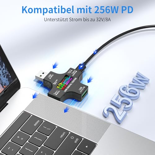 YEREADW USB Tester Messgerät 2-in-1 Typ C Strommessgerät LCD Multimeter Digital Strommesser Power Meter, Spannung Voltmeter, Strom, Leistungskapazitä Detektor (USB Tester)