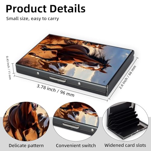 Credit Card Holder Wallet for Women - Ultra-Slim Metal Card Wallet with RFID Blocking | Mini 6-Slot Card Case Wallet, Three Brown Horses, Secure & Stylish Metal Credit Card Holder2