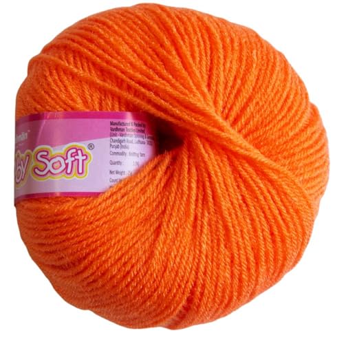 Image of Vardhman BabySoft Knitting Yarn | 100% Acrylic Wool | 4 Ply | Thin Knitting & Crocheting Hook Thread & Lightweight | Special Baby Wool | 150 Grams (6 Balls of 25g) | Machine Washable | Ideal for Blankets, Hats, Booties Ultra-Soft for Baby Sweaters, Blankets, Caps, Socks, Soft toys, Art & craft (Orange 90 + Cream 42 + Balck 21)