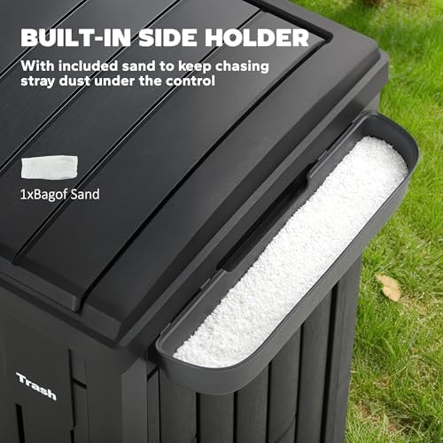 Outsunny 29 Gallon Outdoor Garbage Bin with Dual Lid and Side Holder, Waterproof Plastic Garbage Can with Drip Tray, Outdoor Waste Trash Can for Patio, Backyard, Garden, Black - 4
