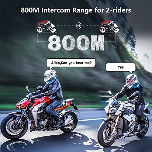 G G-Wei Motorcycle Bluetooth Headset Intercom 800M 2 Riders Motorbike Headphone Ip65 Waterproof Interphone Communication System For Full Face Helmet, Flip-Up Helmets (2 Pack) #TOP2