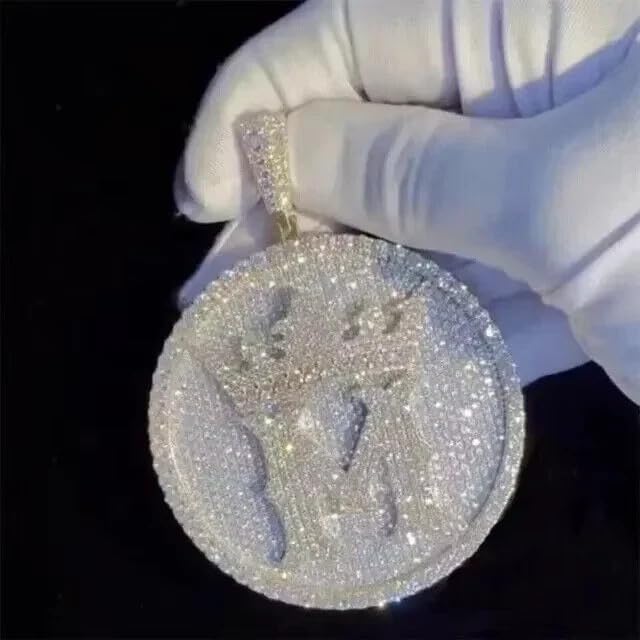 3Ct Round Cut Real Moissanite Custom Letter Circle Pendant 14K White Gold Plated 925 Sterling Silver Birthday Gift