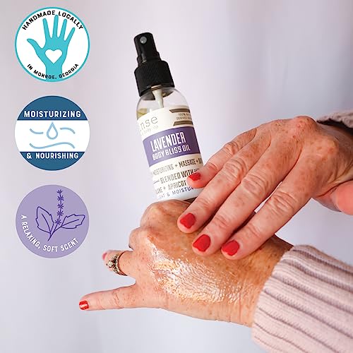 Rinse Bath & Body Moisturizing Lavender Oil Spray For Body - Natural, Light & Fast Absorbing | Squalane, Grapeseed & Apricot Oil | All Skin Types | Shower & Massage | Vitamin E | Handmade | 4Floz #TOP2