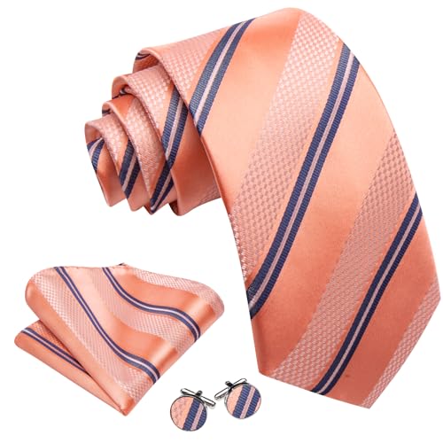 Image of Barry.Wang Classic Mens Ties Silk Necktie Pocket Square Cufflinks Set Woven Designer Wedding Business